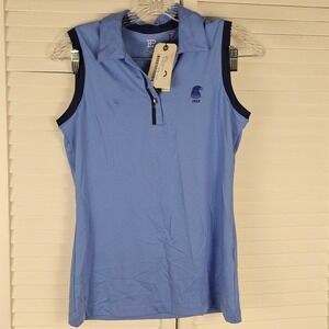 NWT EPNY Womens Blue Sleeveless Contrast Trim Golf Polo Shirt XS‎